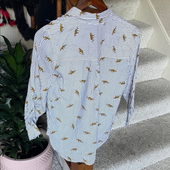 June & Delancey Cheetah Stripe Office Top Button Down Shirt - Picture 4 of 9